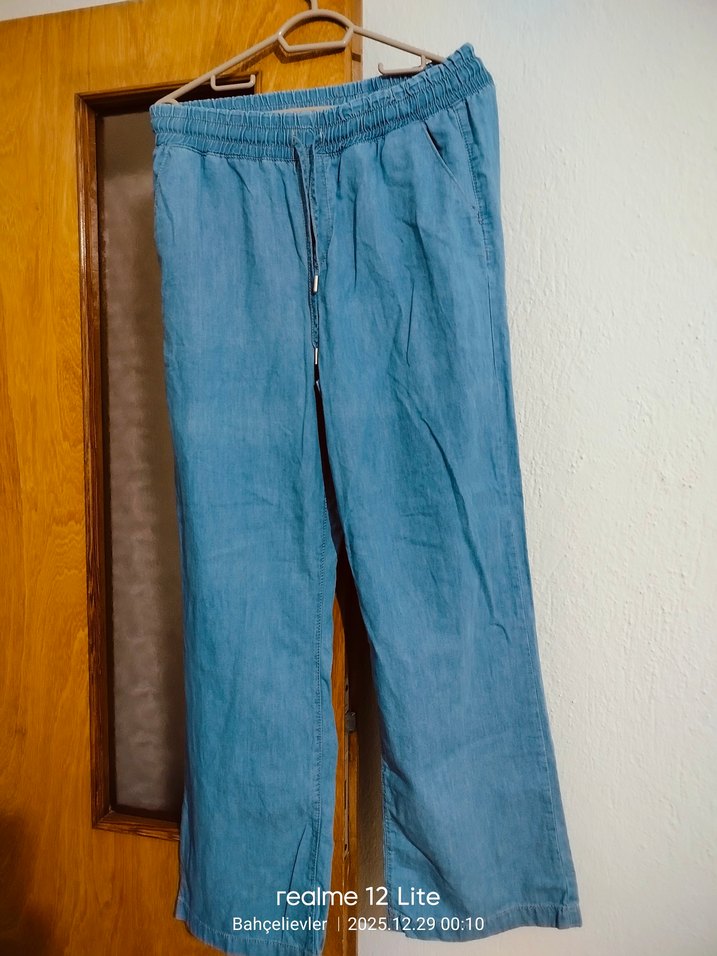 Kadın Mavi Bol Kesim Midi Kot Pantolon - Görsel 3