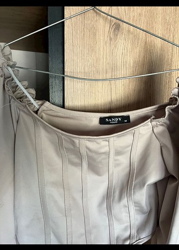 Bej Drapeli Straplez Midi Bluz - Görsel 2