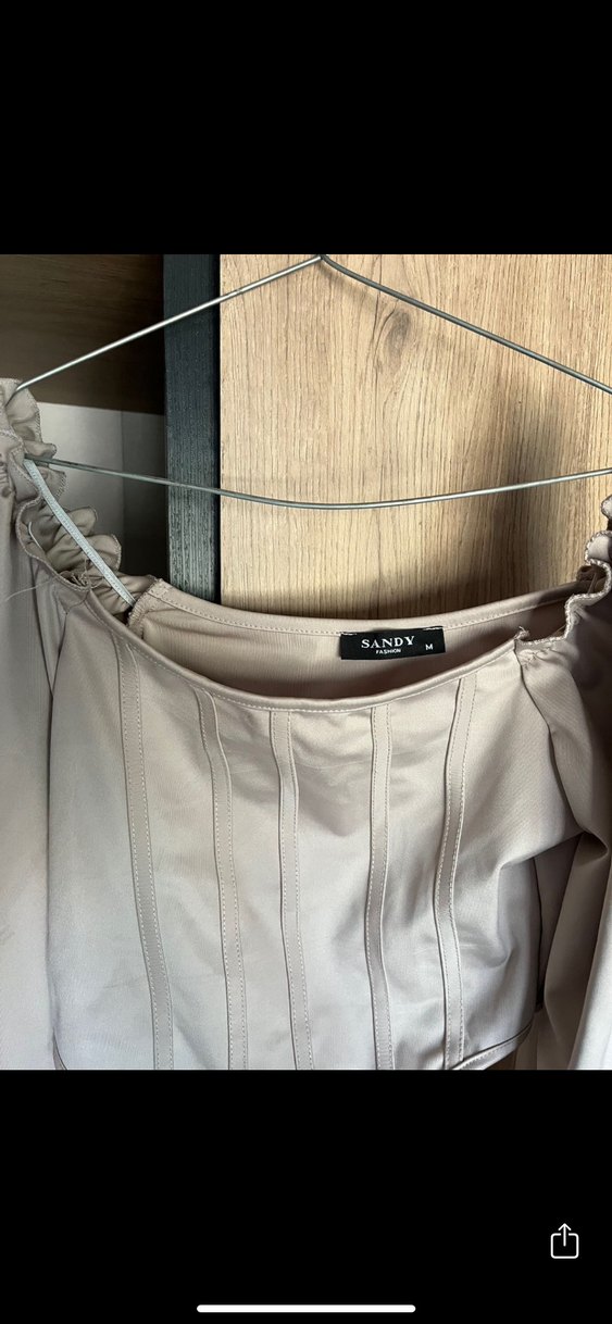 Bej Drapeli Straplez Midi Bluz - Görsel 2