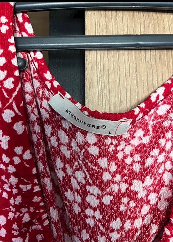 Kırmızı V Yakalı Fırfırlı Midi Elbise - Görsel 2