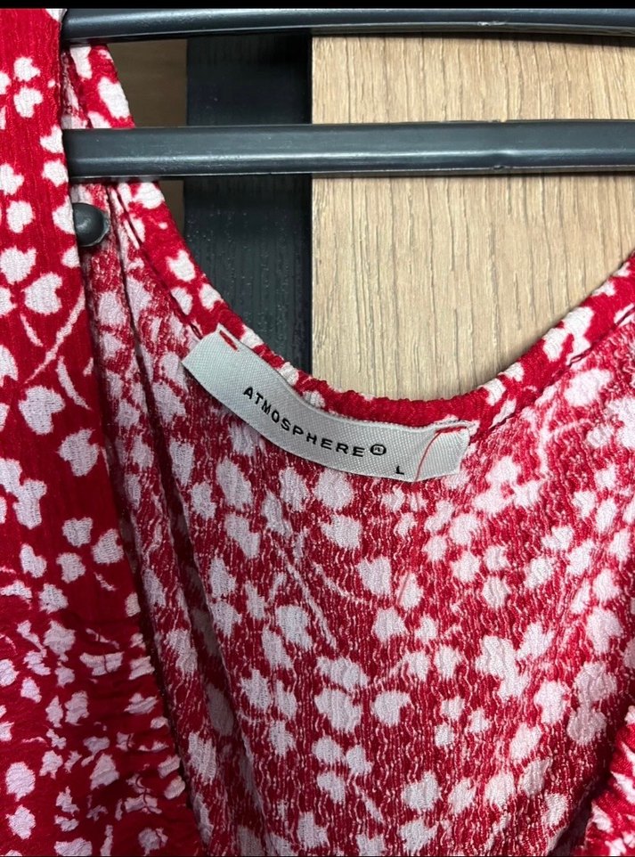 Kırmızı V Yakalı Fırfırlı Midi Elbise - Görsel 2