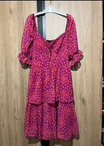 Bohem Mor Mini Elbise Fırfırlı - Görsel 2