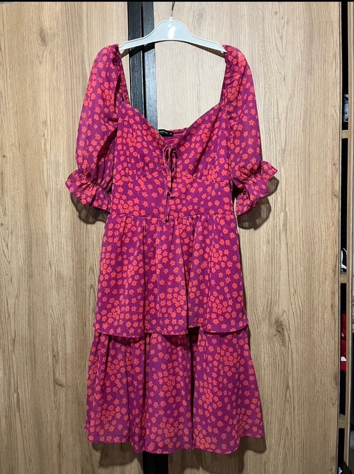 Bohem Mor Mini Elbise Fırfırlı - Görsel 2