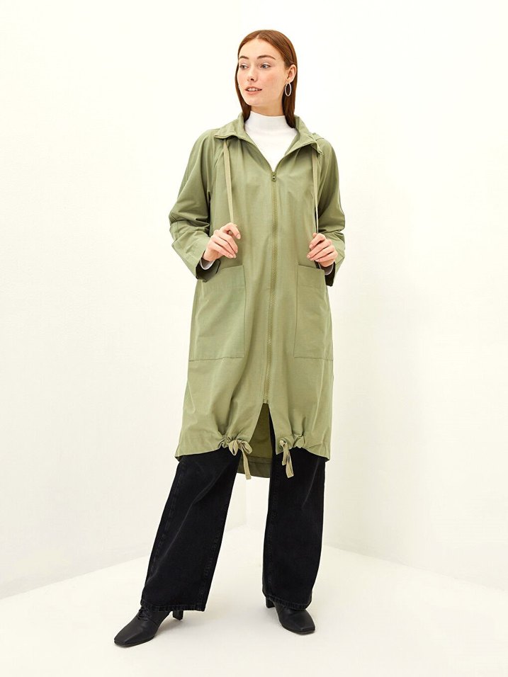 LCW Classic Kapüşonlu Haki Pardesü 48 Beden - Görsel 3