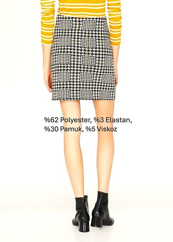 Koton Kaz Ayağı Desenli Beli Lastikli Etek XL - Görsel 3