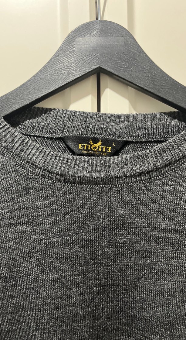 Gri Erkek Yün Kazak Uzun Kollu Bisiklet Yaka - Görsel 2