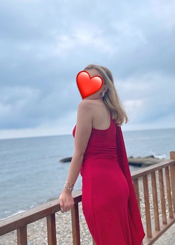 Kırmızı Drapeli Uzun Abiye Elbise - Görsel 2