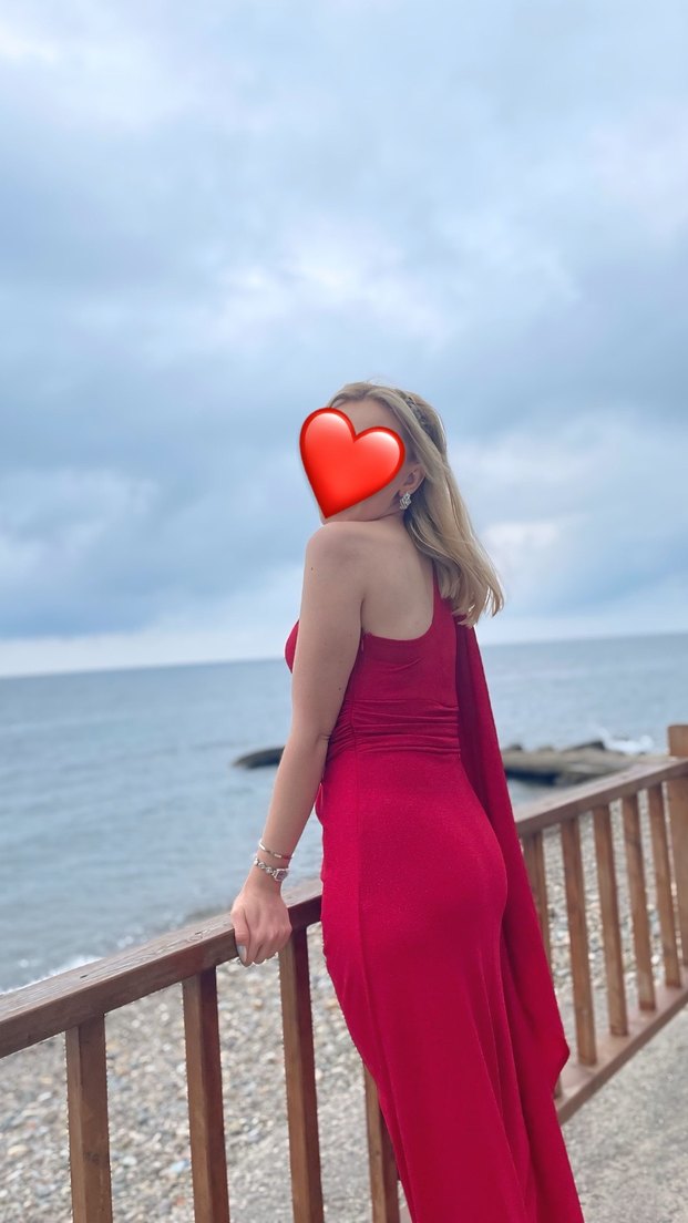 Kırmızı Drapeli Uzun Abiye Elbise - Görsel 2