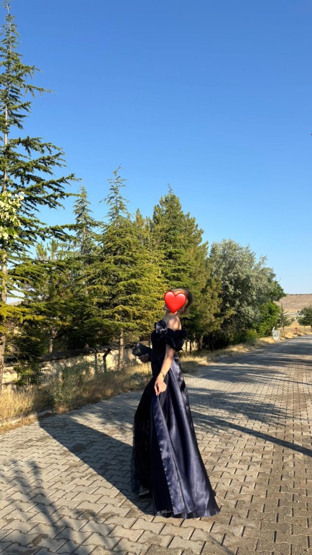 Koyu Mavi Straplez Uzun Abiye/Nişanlık - Görsel 2