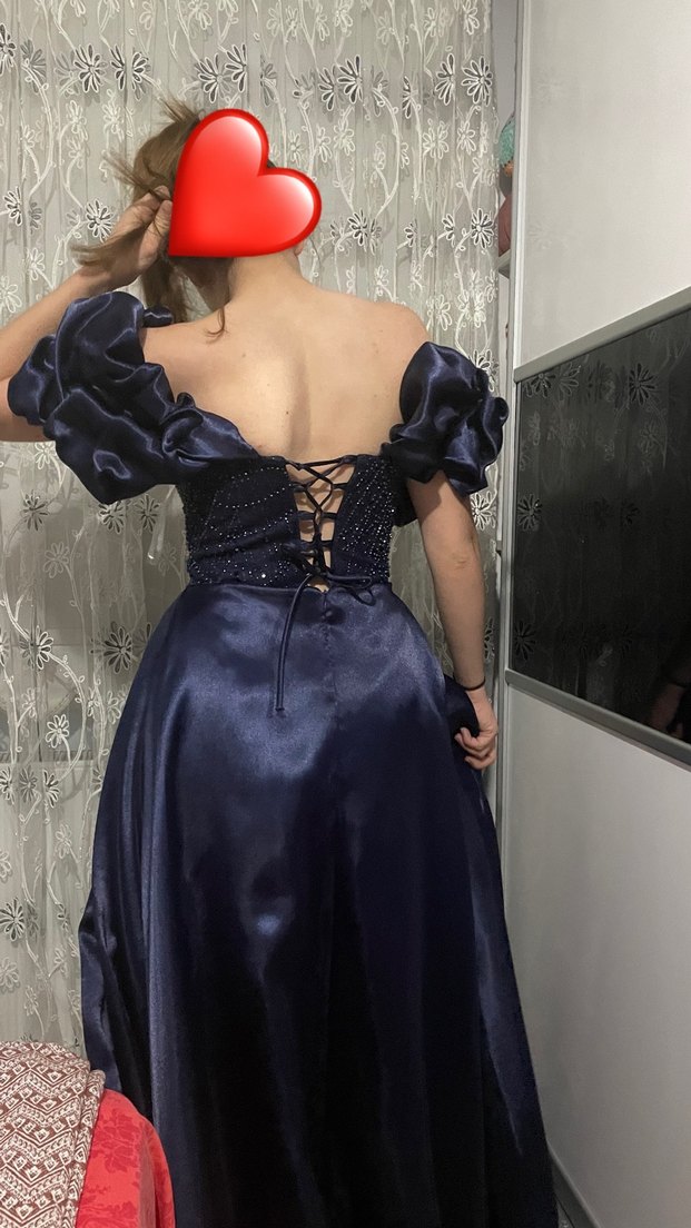 Koyu Mavi Straplez Uzun Abiye/Nişanlık - Görsel 3