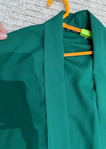 Kadın Yeşil Midi Drapeli Blazer Ceket - Görsel 3