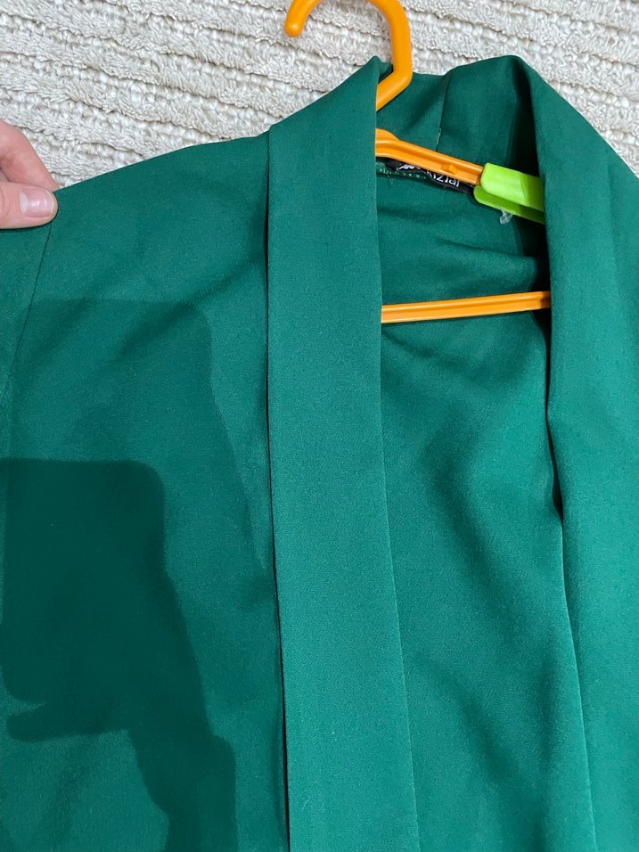 Kadın Yeşil Midi Drapeli Blazer Ceket - Görsel 3