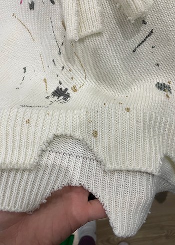 Beyaz Baskılı Örgü Kadın Triko - Görsel 3