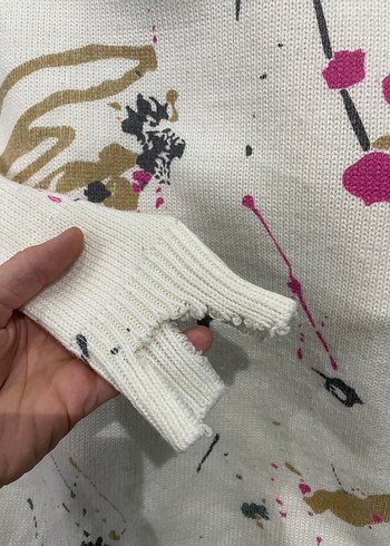 Beyaz Baskılı Örgü Kadın Triko - Görsel 2