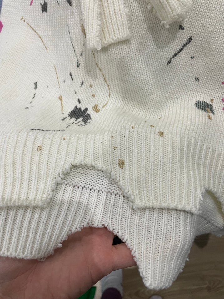 Beyaz Baskılı Örgü Kadın Triko - Görsel 3