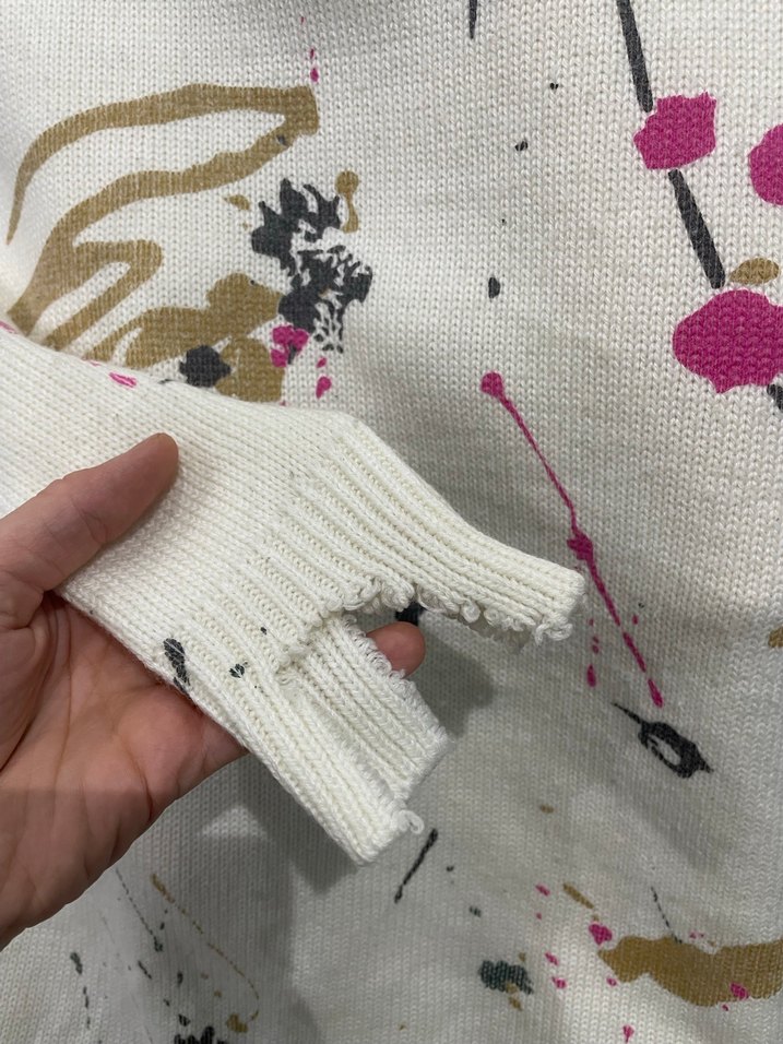 Beyaz Baskılı Örgü Kadın Triko - Görsel 2