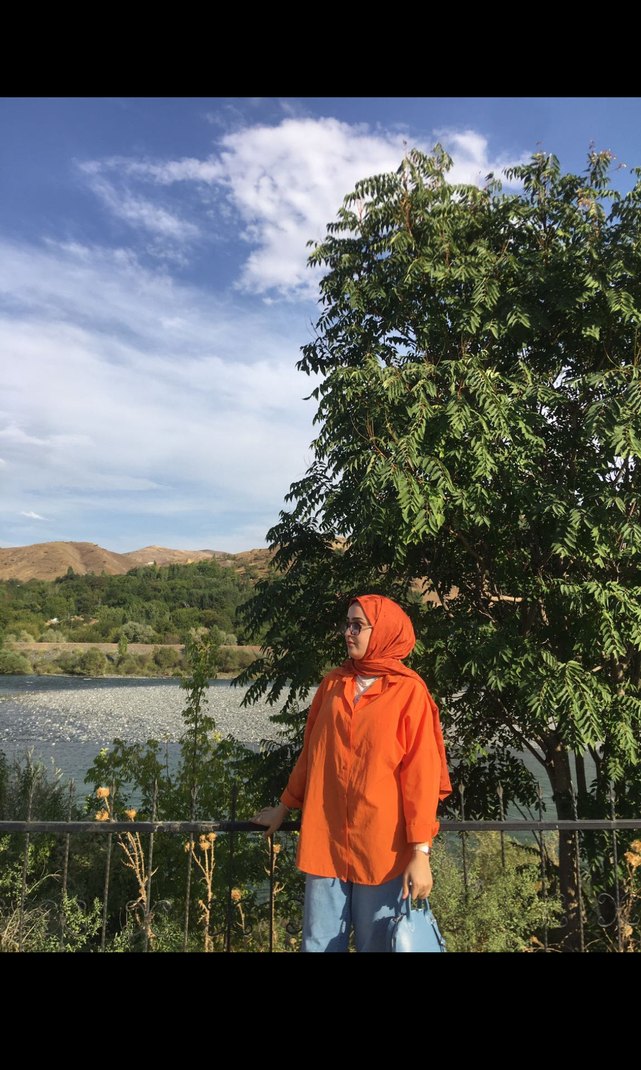 Turuncu Midi Uzun Kollu Salaş gömlek - Görsel 2