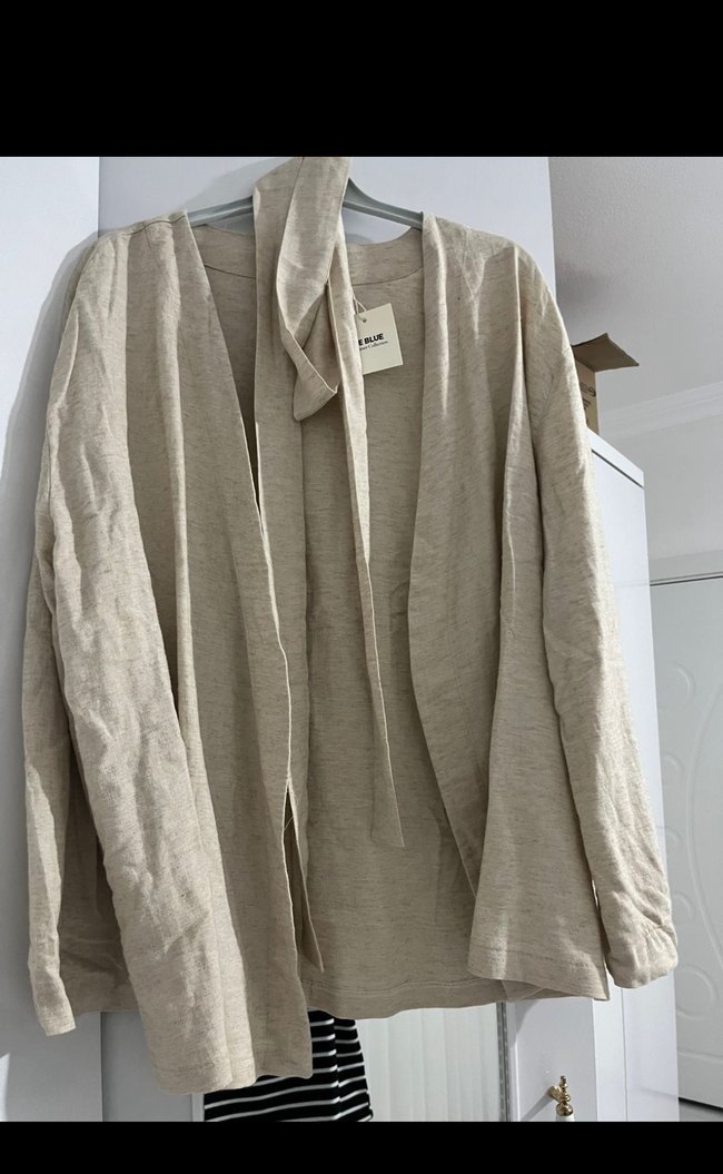 Bej keten kumaş Tarzı Düz kimono - Görsel 2