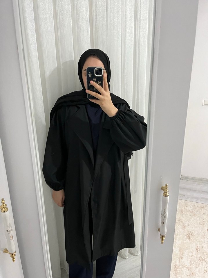 Siyah Uzun Kadın Trençkot - Görsel 4