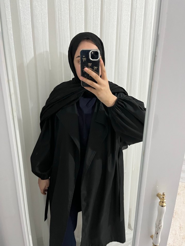 Siyah Uzun Kadın Trençkot - Görsel 2
