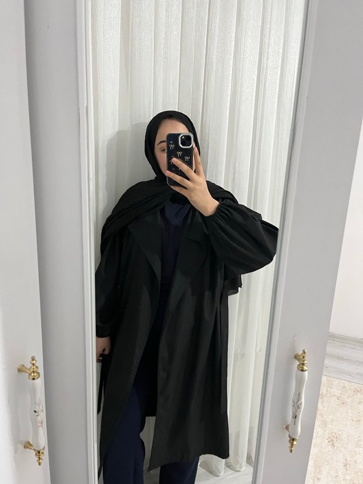 Siyah Uzun Kadın Trençkot - Görsel 3