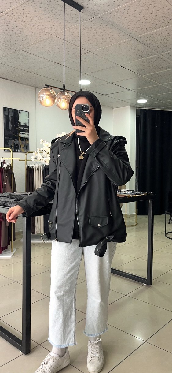 Siyah Deri Kemerli Oversize Ceket - Görsel 2