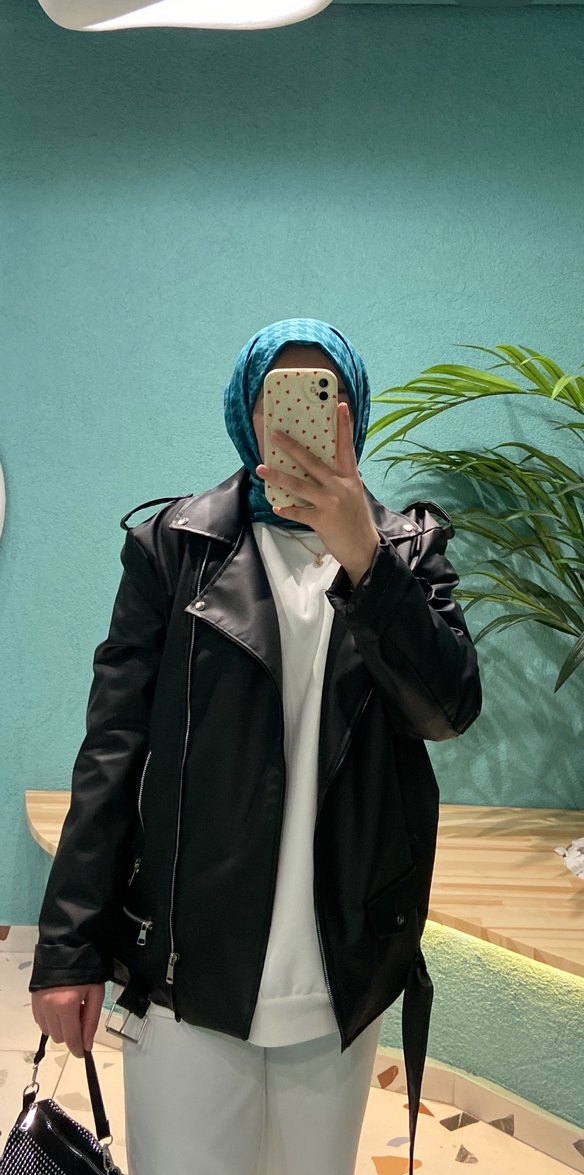 Siyah Deri Kemerli Oversize Ceket - Görsel 3