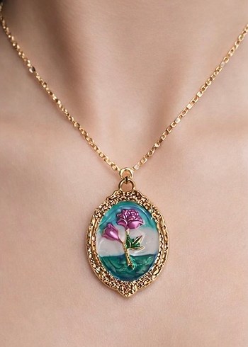 Çiçekli Bohem Çelik Zincir Kolye - Görsel 4