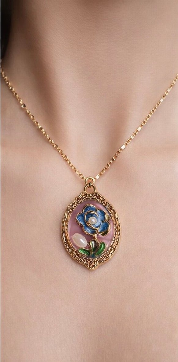 Çiçekli Bohem Çelik Zincir Kolye - Görsel 2