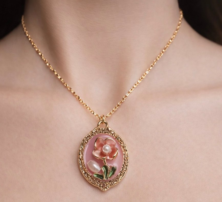 Çiçekli Bohem Çelik Zincir Kolye - Görsel 3