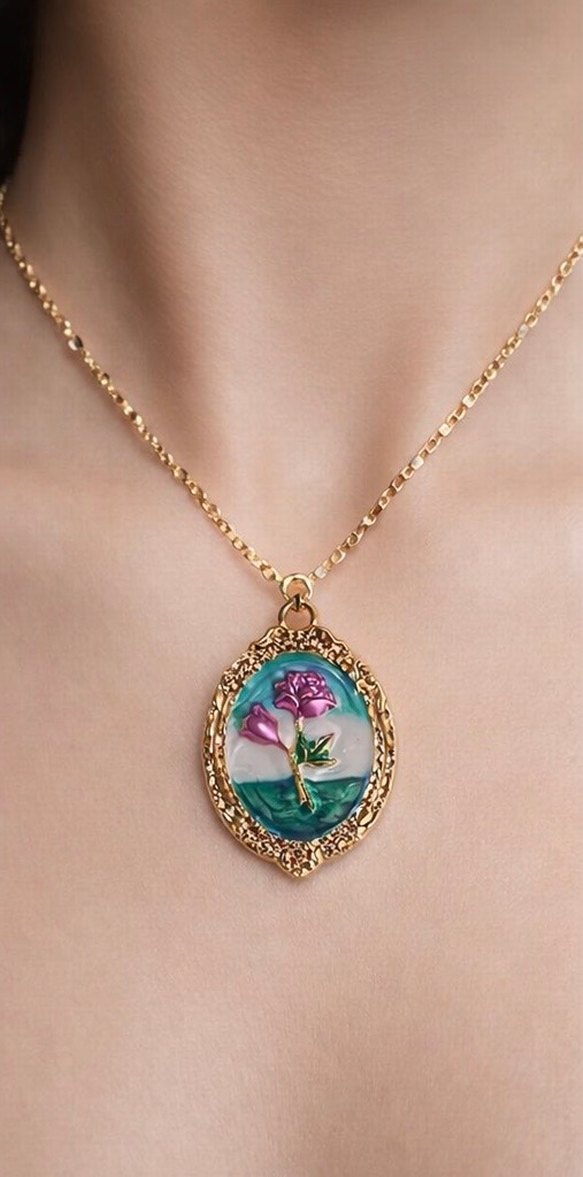 Çiçekli Bohem Çelik Zincir Kolye - Görsel 4