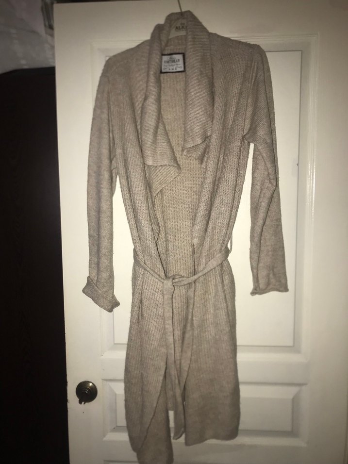 Gri Triko Kadın Hırka, Uzun Kollu, Salaş - Görsel 3