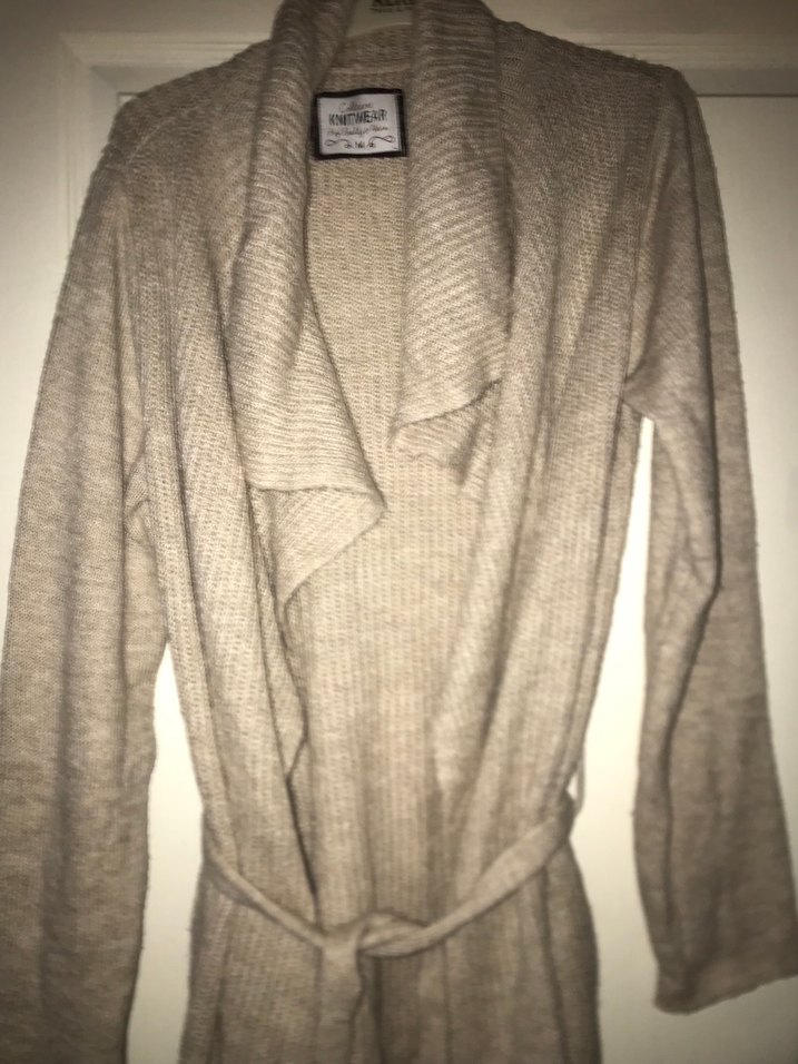 Gri Triko Kadın Hırka, Uzun Kollu, Salaş - Görsel 2