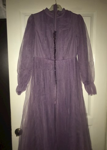 Uzun Lila Uzun Kollu Elbise - Görsel 4