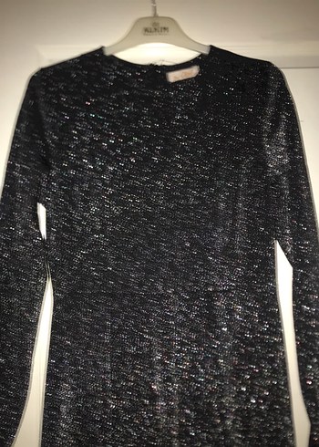 She Olive Siyah Parlak Uzun Kollu Elbise - Görsel 3