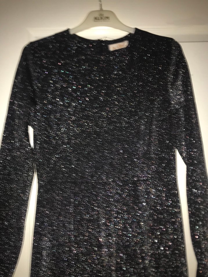 She Olive Siyah Parlak Uzun Kollu Elbise - Görsel 3