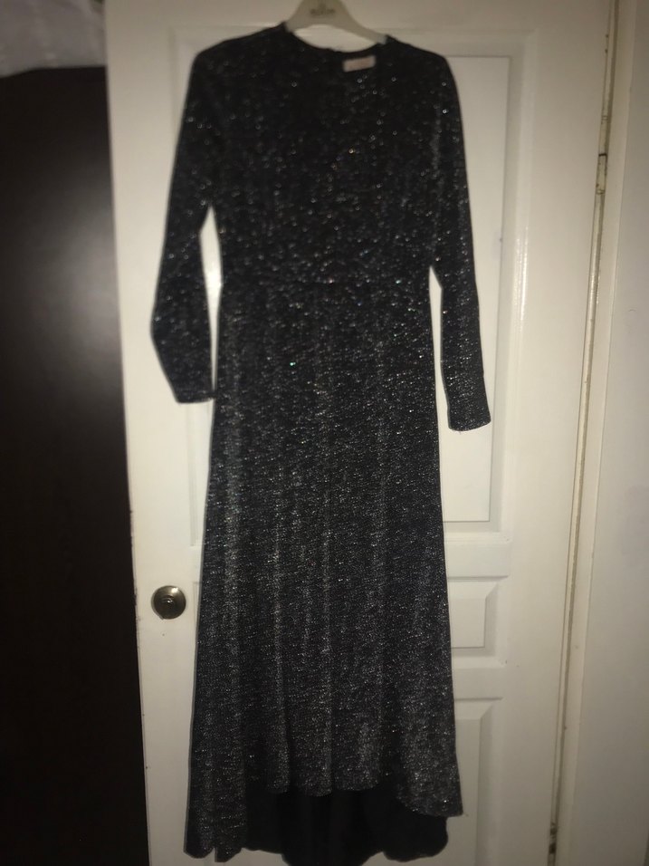 She Olive Siyah Parlak Uzun Kollu Elbise - Görsel 2