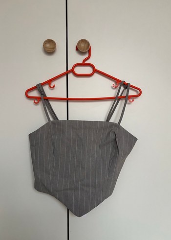 Gri kadın askılı crop - Görsel 5