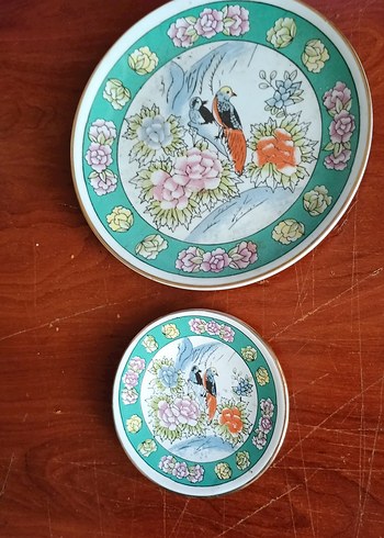 Güral porselen Çiçek ve Kuş Desenli Turkuaz Tabak Seti - Görsel 4