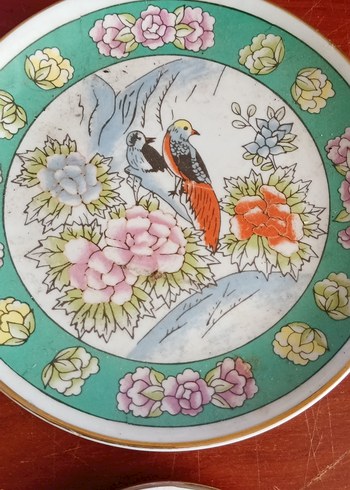 Güral porselen Çiçek ve Kuş Desenli Turkuaz Tabak Seti - Görsel 2