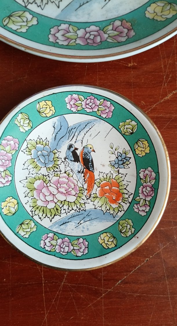 Güral porselen Çiçek ve Kuş Desenli Turkuaz Tabak Seti - Görsel 3