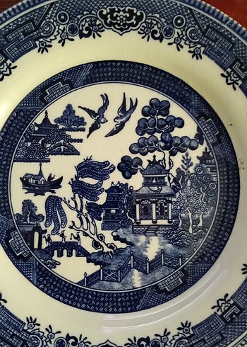 English style Koyu Mavi Dekorlu porselen Tabak - Görsel 2