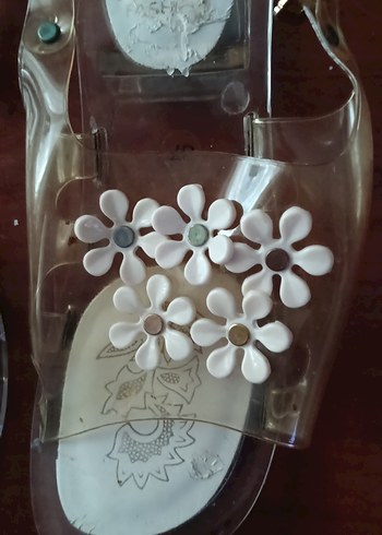 şeffaf Beyaz Çiçek Desenli bayan Sandalet - Görsel 2