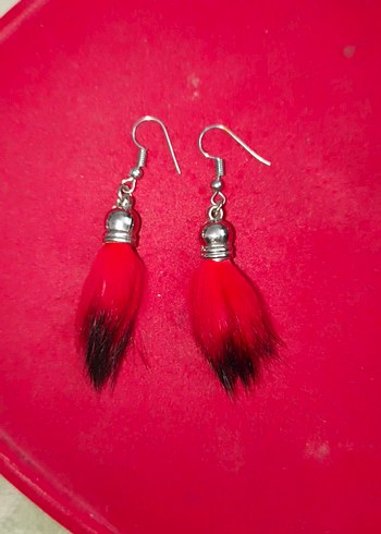 Kırmızı Püsküllü Mini Küpe - Görsel 2