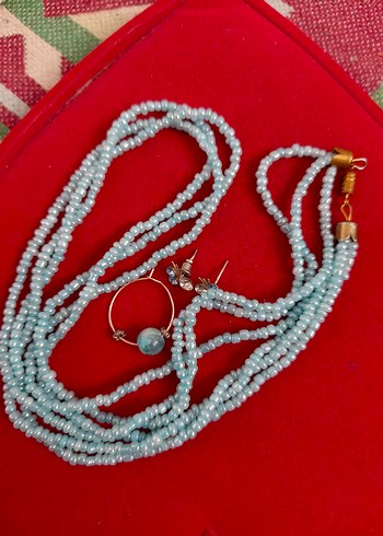 Uzun Turkuaz Boncuklu Bohem Kolye - Görsel 5