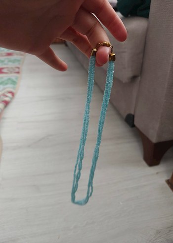 Uzun Turkuaz Boncuklu Bohem Kolye - Görsel 4