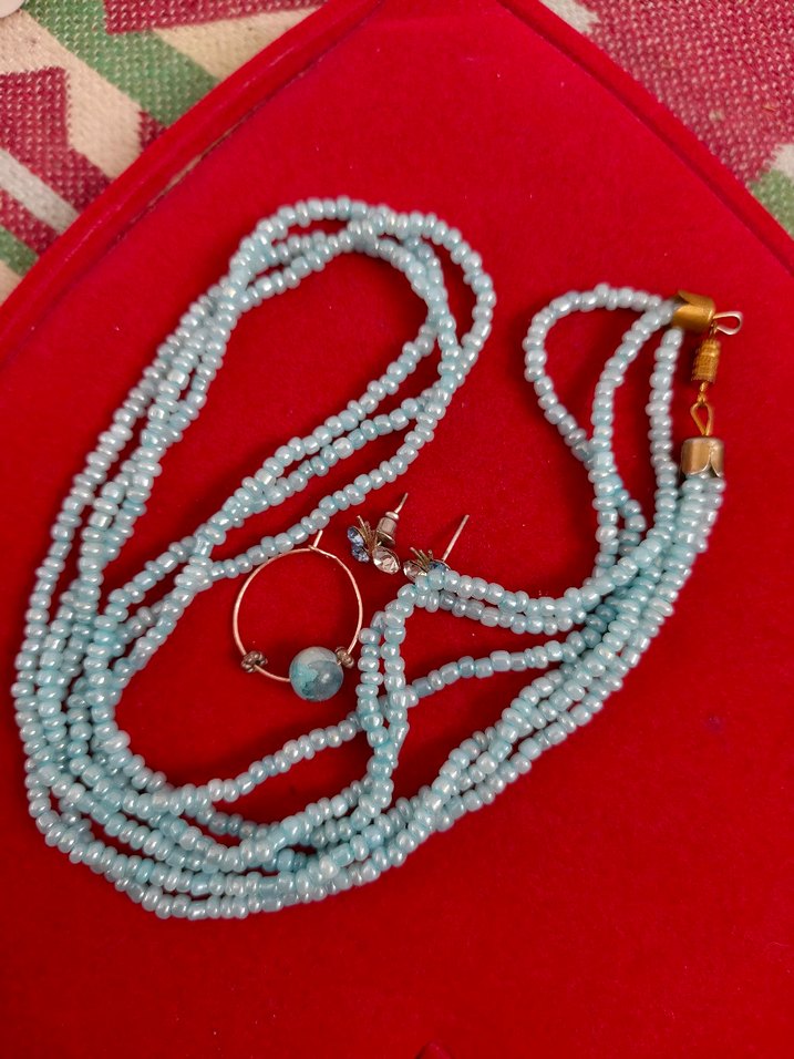 Uzun Turkuaz Boncuklu Bohem Kolye - Görsel 5