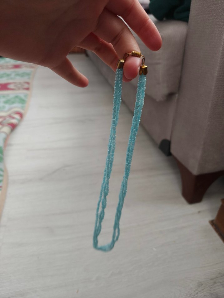 Uzun Turkuaz Boncuklu Bohem Kolye - Görsel 4