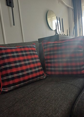 Kırmızı Ekose Desenli Yastık Kılıfı - Görsel 5