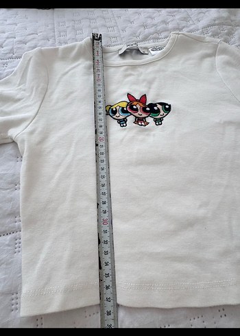 Powerpuff  7 8 yaş Kız Çocuk Renkli Baskılı Beyaz Tişört - Görsel 4